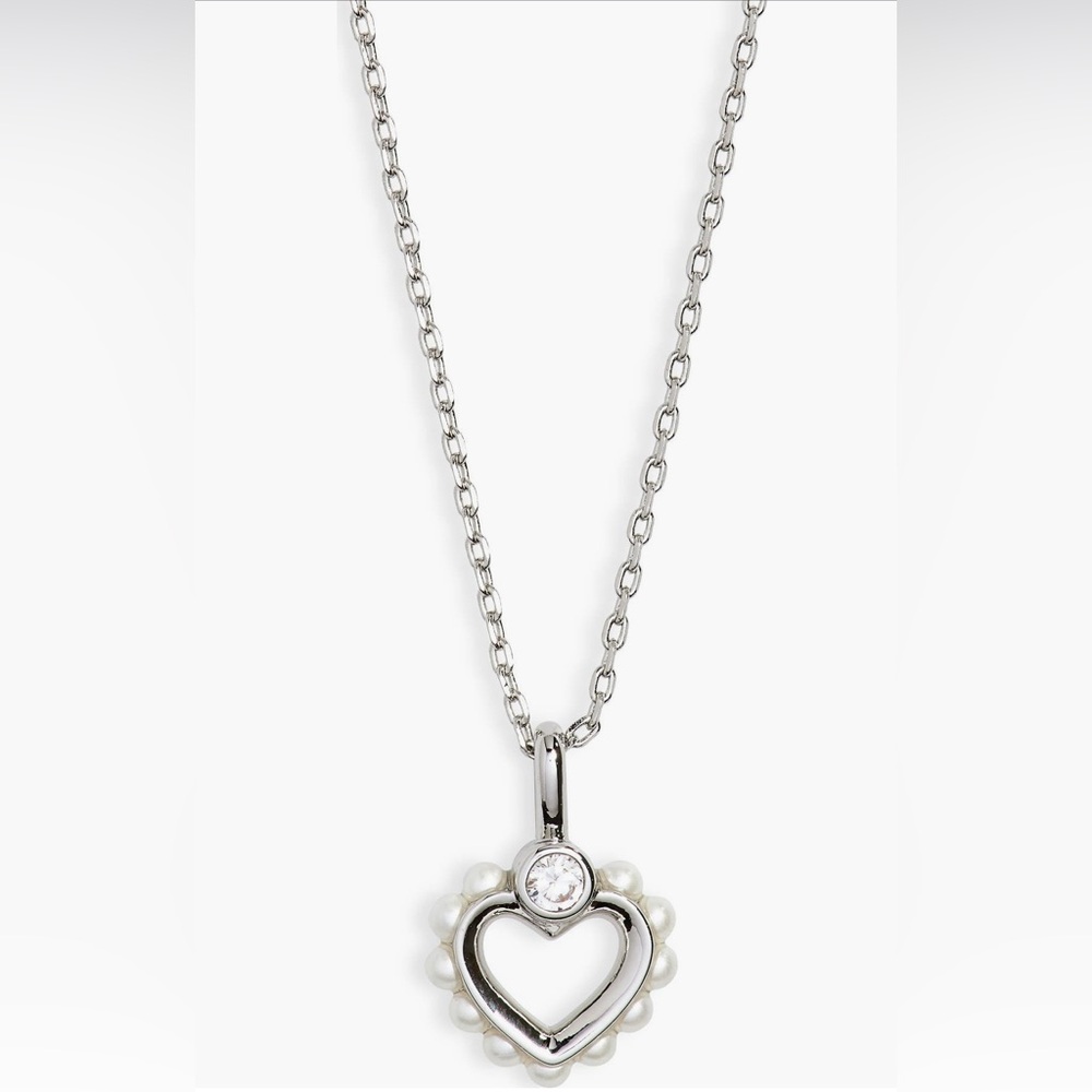 NEW! Kate Spade shining spade imitation pearl & crystal mini heart necklace